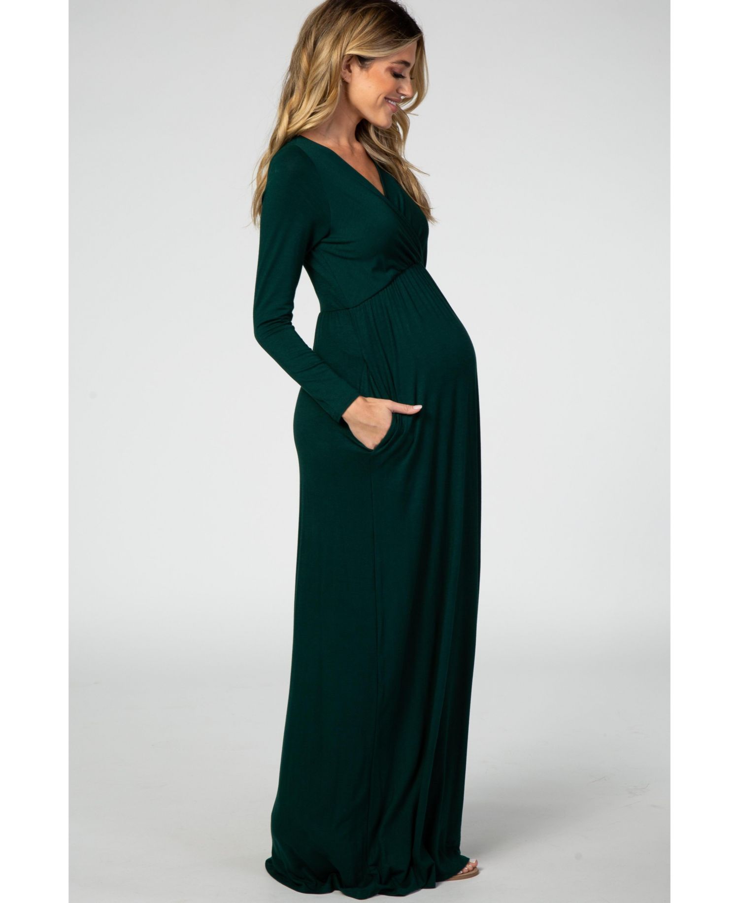 Women's Green Long Sleeve Nursing Maxi Dress