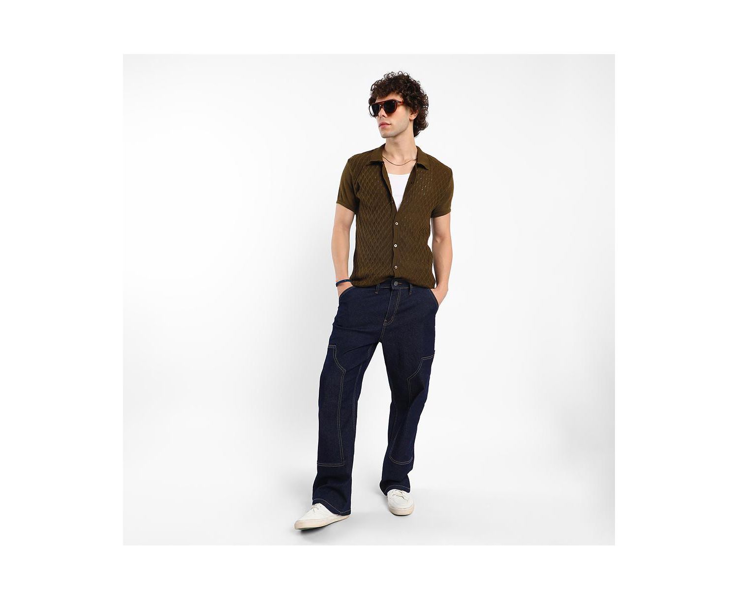 Men's Harlequin-Textured Knit Shirt
