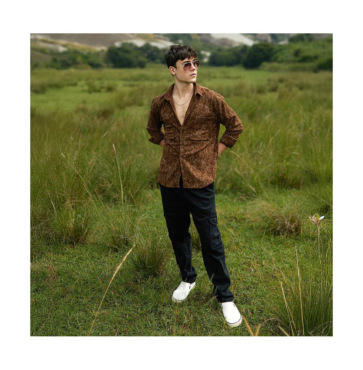 Campus Sutra Men's Faded Corduroy Oversized Shirt