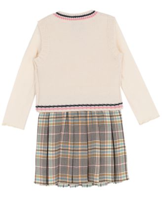 Little Girls' Plaid Skort Dress with Cable Knit Vest, 2 pc