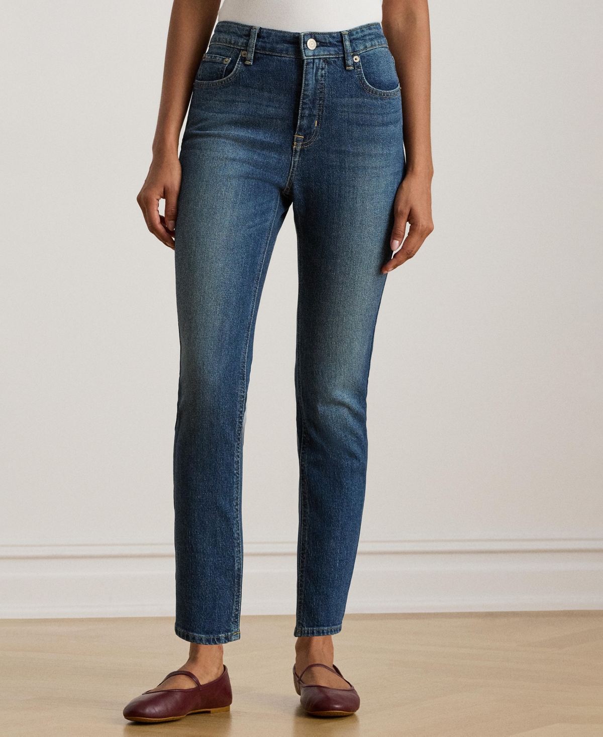 Ralph Lauren Womens High Rise Straight Ankle Jeans 0p 18 In Blue