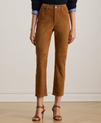 Women's High-Rise Goat-Suede Straight Ankle Pants