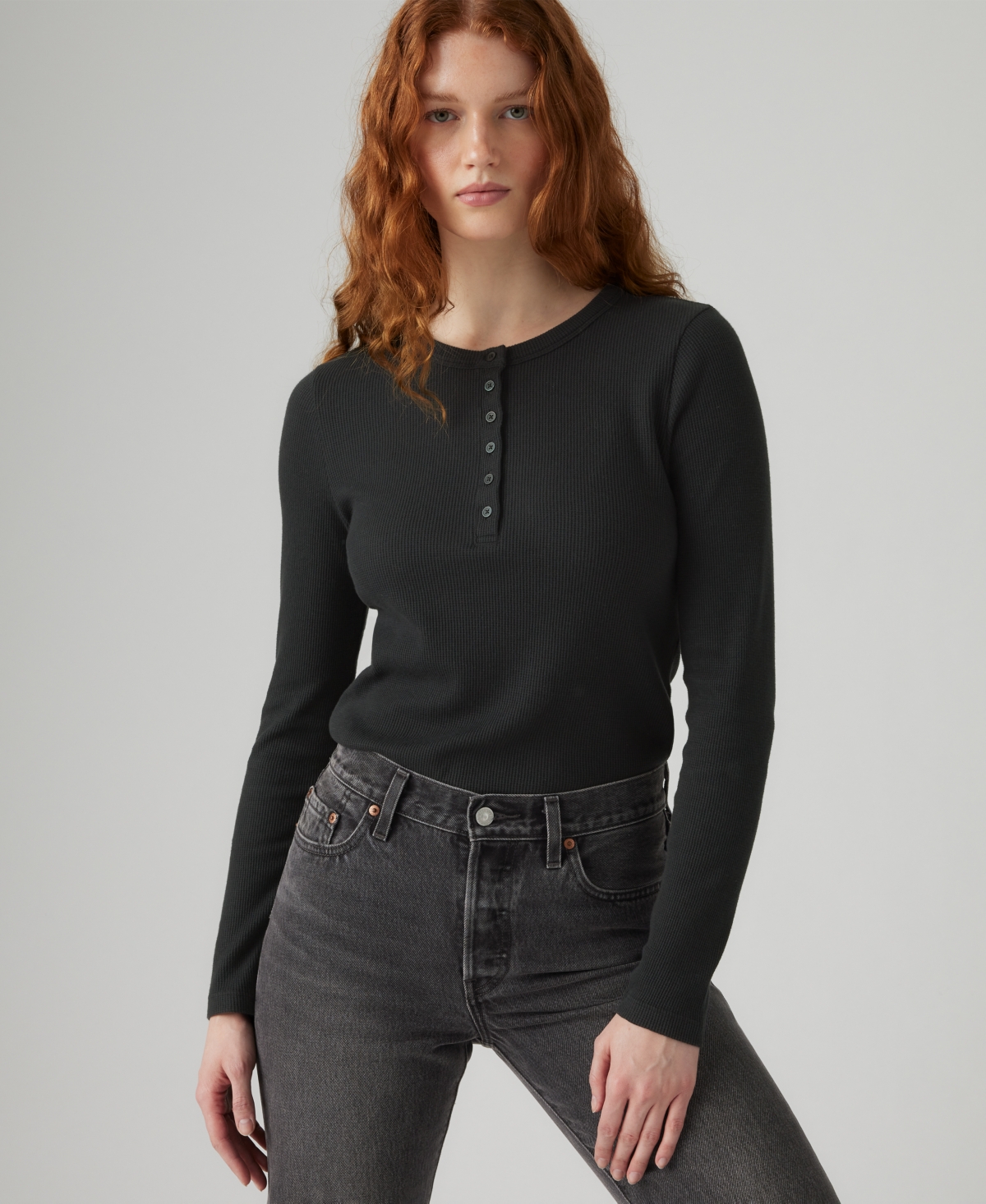 Levi's Women's Dana Henley Long Sleeve Top In Gray