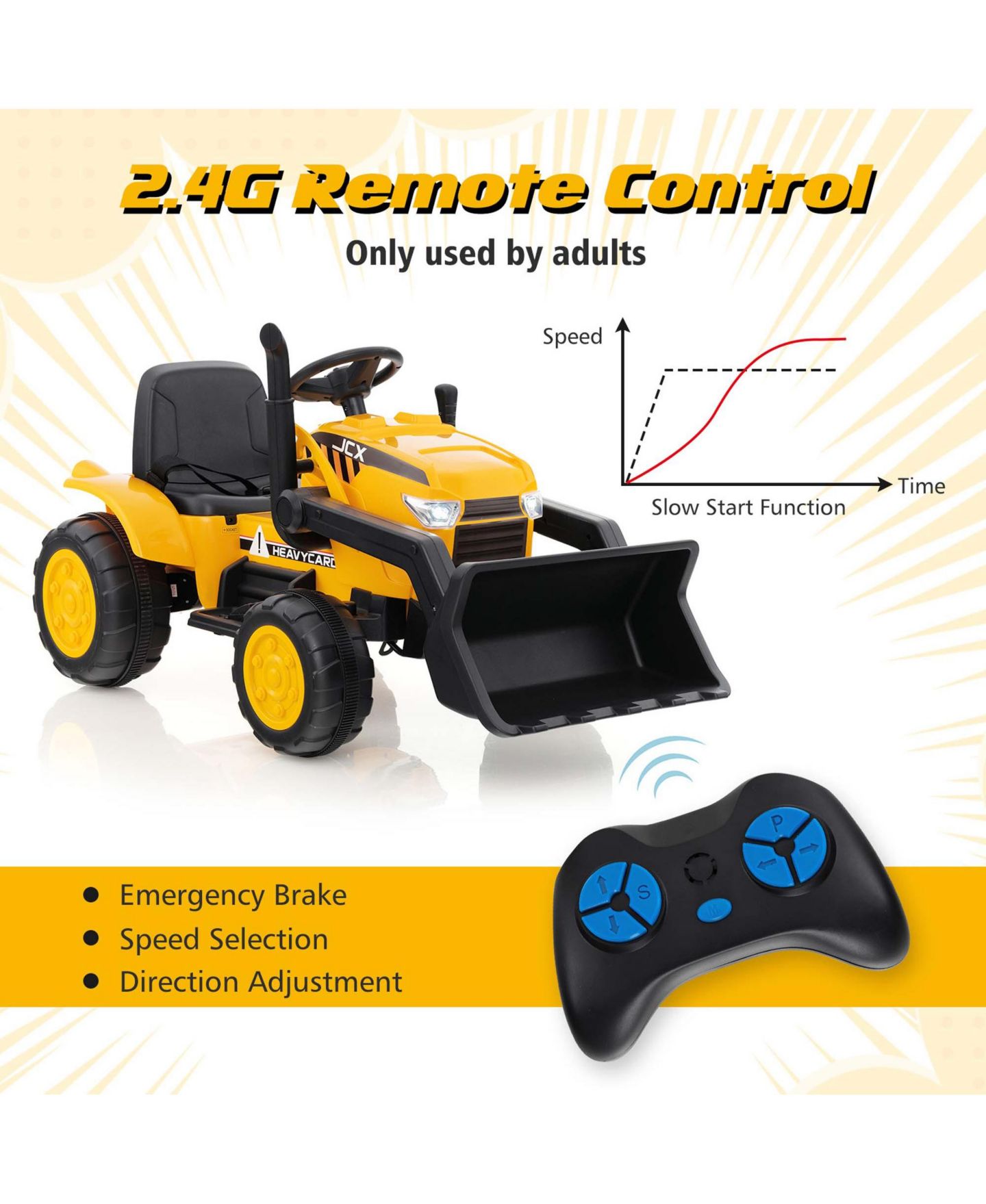 Детская игрушка Costway 12V Remote Control Electric Ride On Excavator, 66 lbs, 3–8 лет, цвет: Жёлтый — фото 7