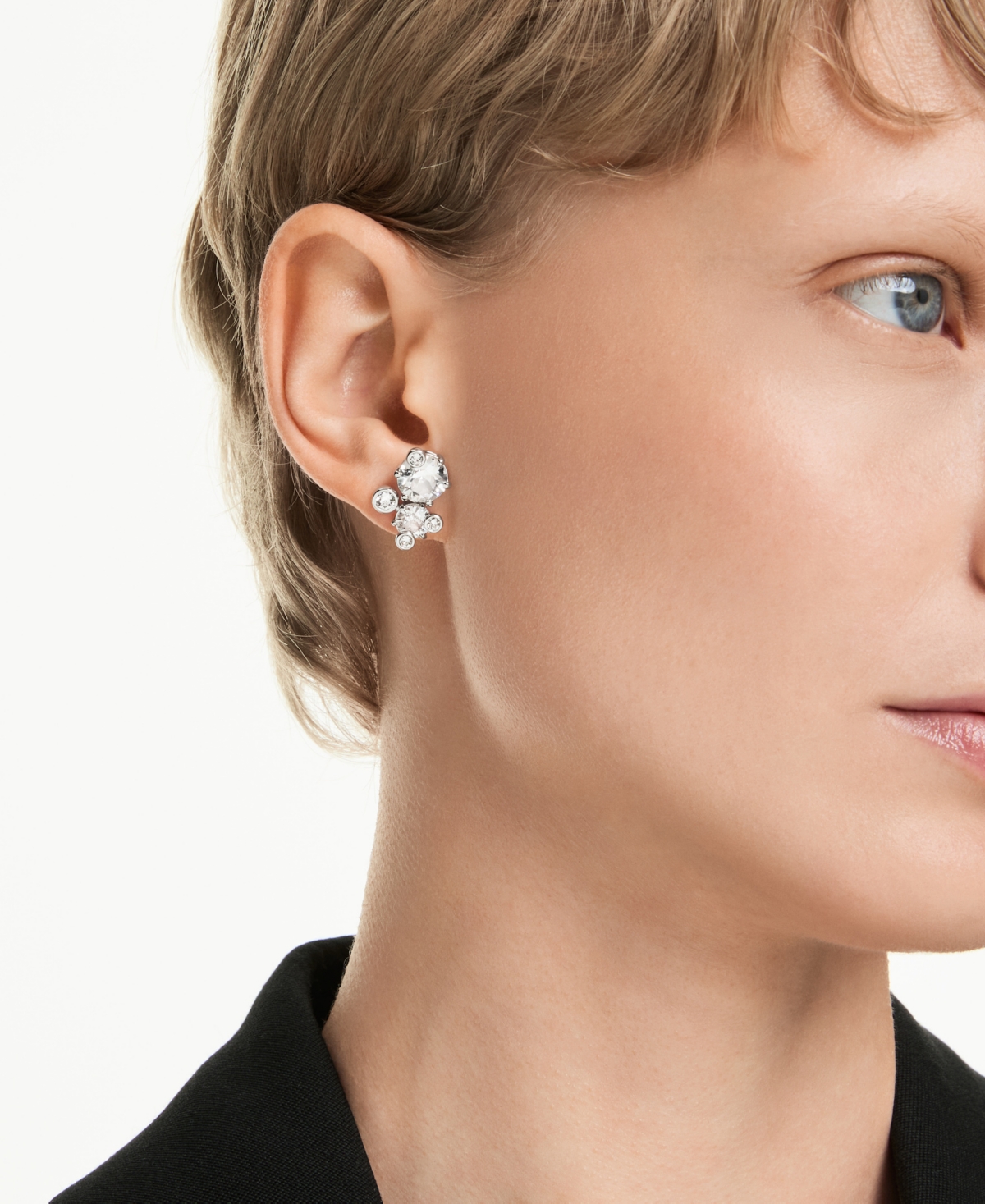 Swarovski Constella Rhodium Plated Stud Earrings In Metallic