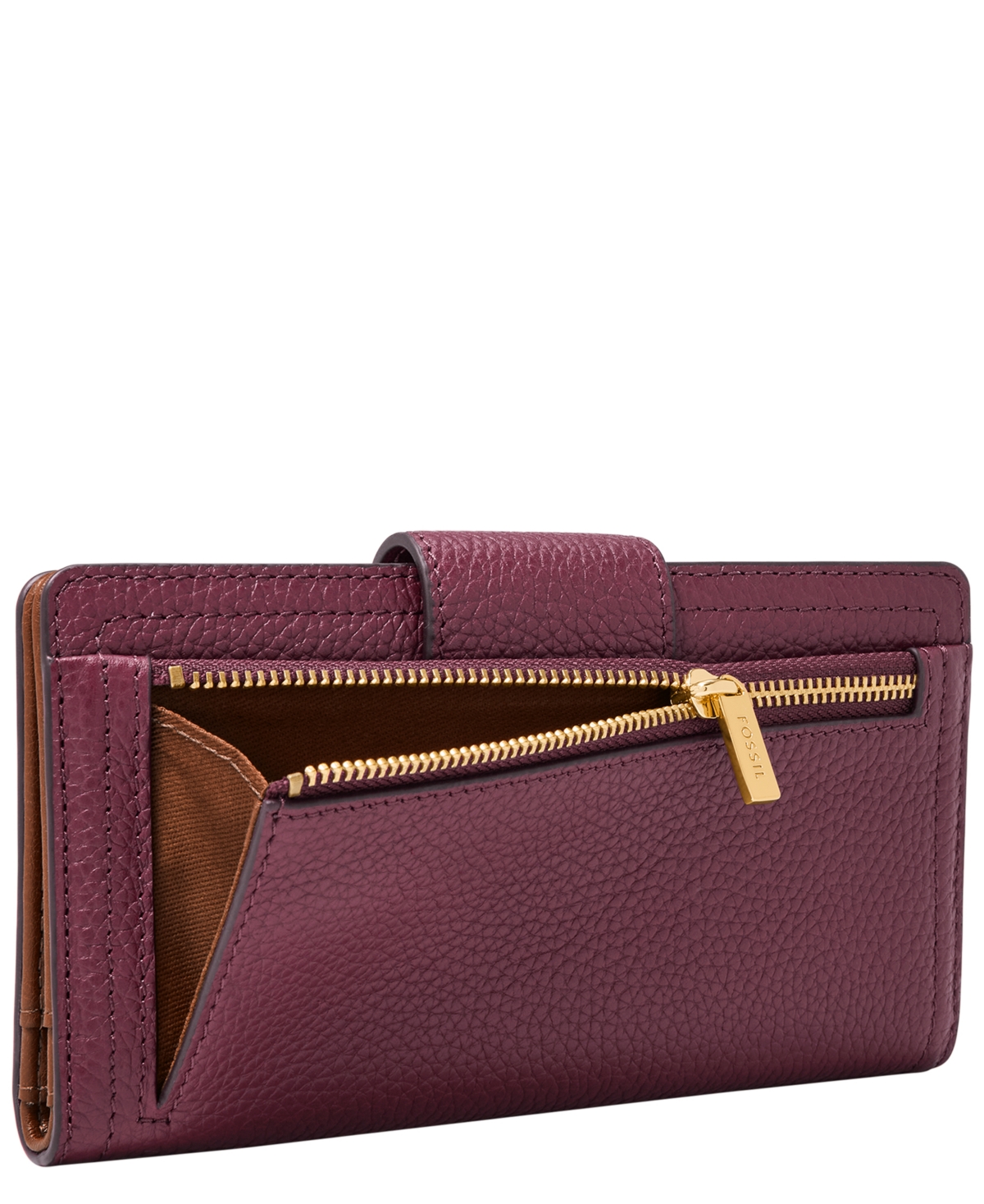 Fossil Logan Leather Rfid Tab Clutch Wallet In Red