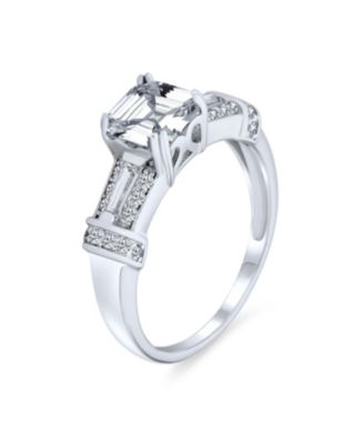 Art Deco Inspired 2CT Cubic Zirconia Square Asscher Cut Promise Ring CZ Baguettes Side Stone Sterling Silver
