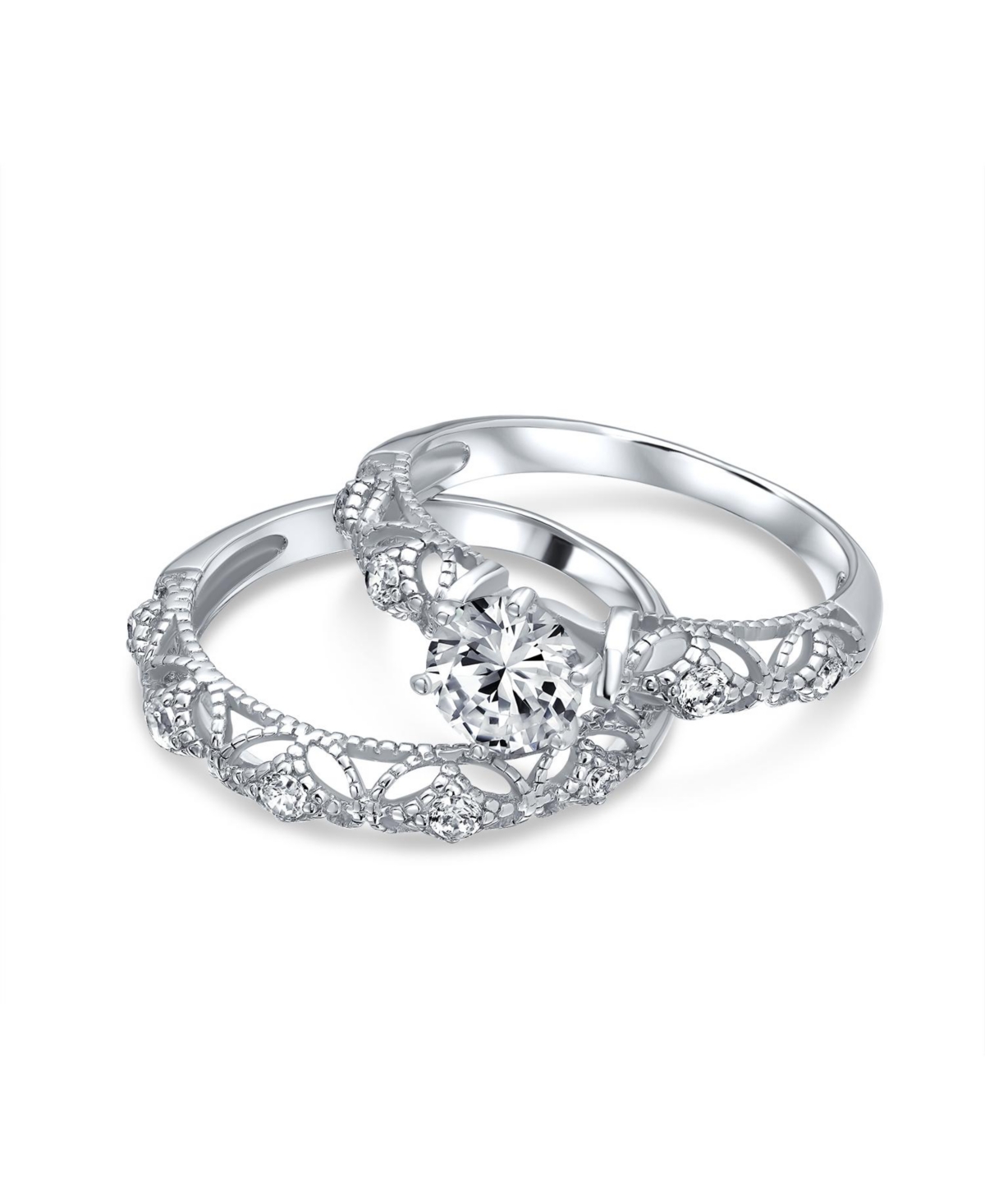 Bling Jewelry 1CT Round Cz Solitaire & Filigree Band Promise Ring Set in Sterling Silver