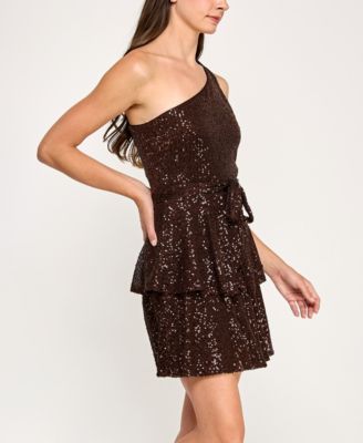 Juniors' One Shoulder Sequin Embellished Short Dress