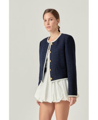Women's COLLARLESS TWEED JACKET