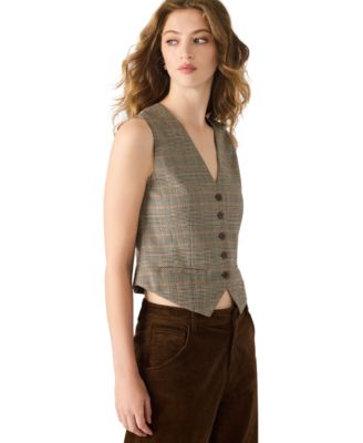 Women's Plaid Detail Barrett V-Neck Top