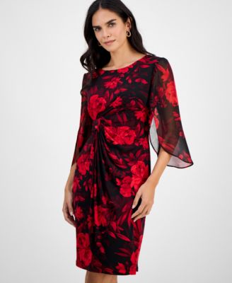 Petite Printed Cape-Sleeve Sheath Dress