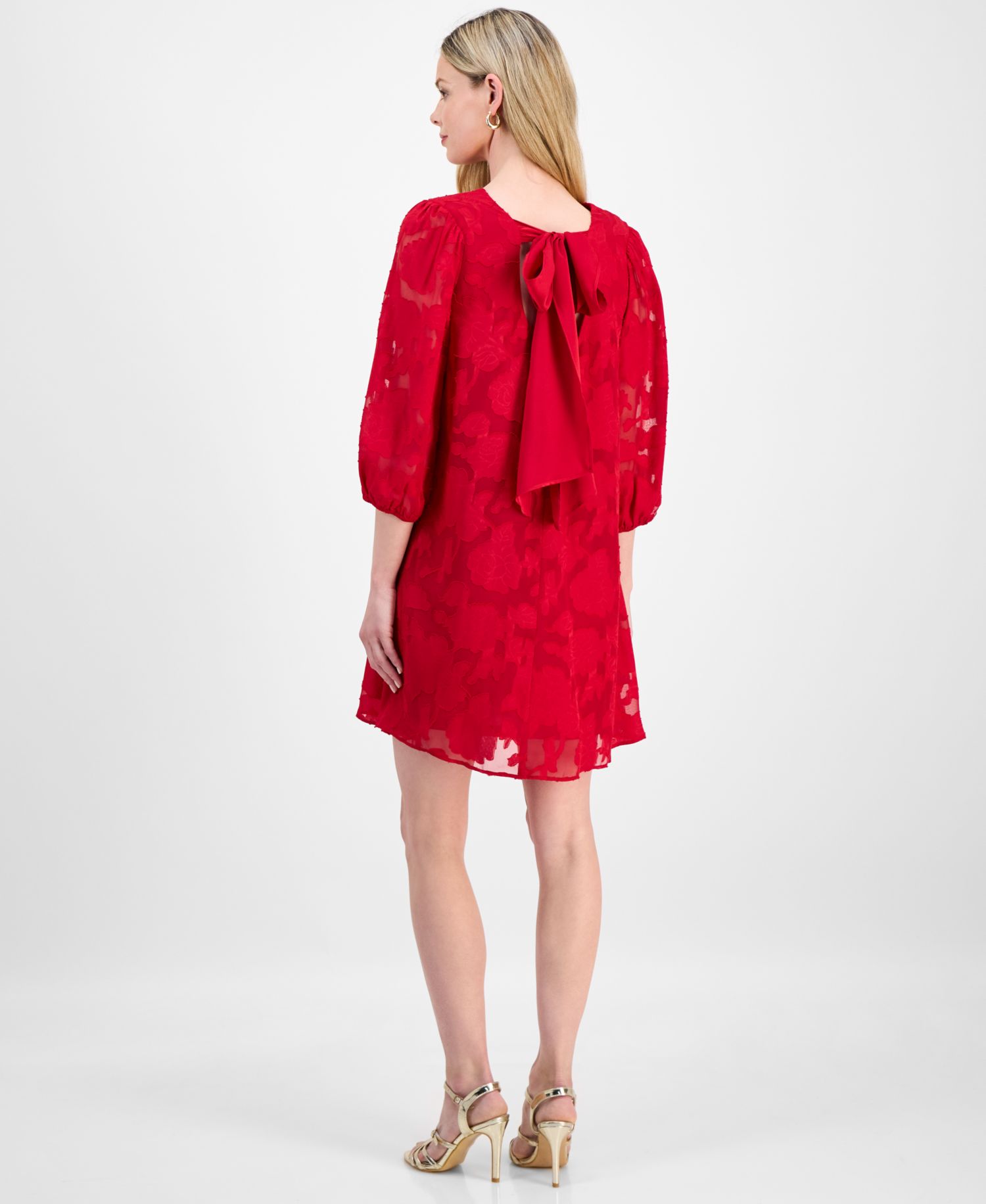 Petite Floral Burnout Blouson-Sleeve Shift Dress