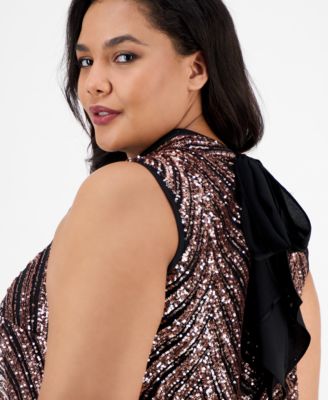 Plus Size Sequin Bow-Back Sleeveless Shift Dress