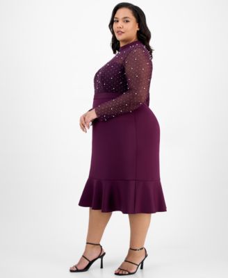 Plus Size Faux-Pearl Ruffled-Hem Dress