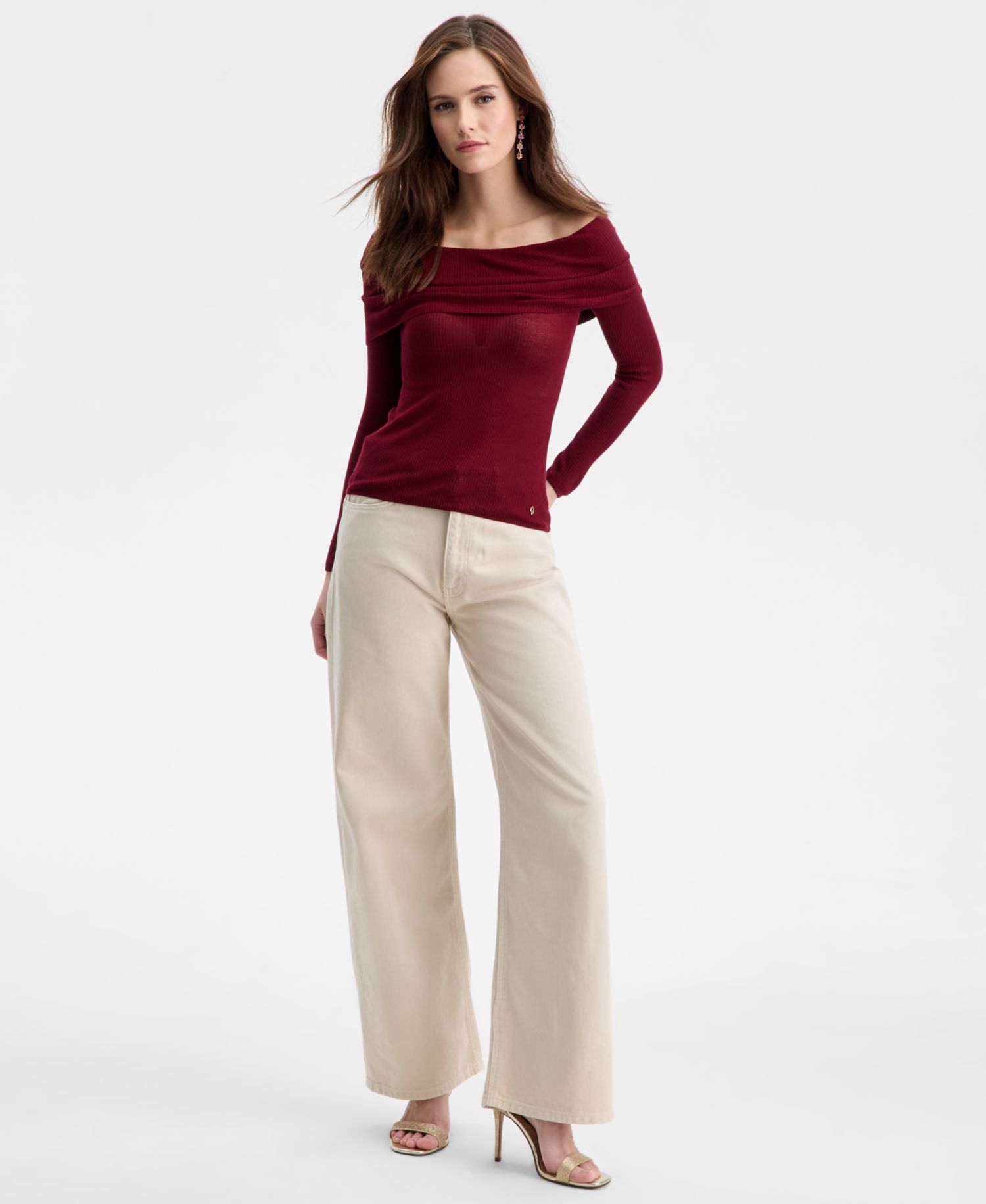 Women's Long Sleeve Off-The-Shoulder MELANIE Rib Sweater
