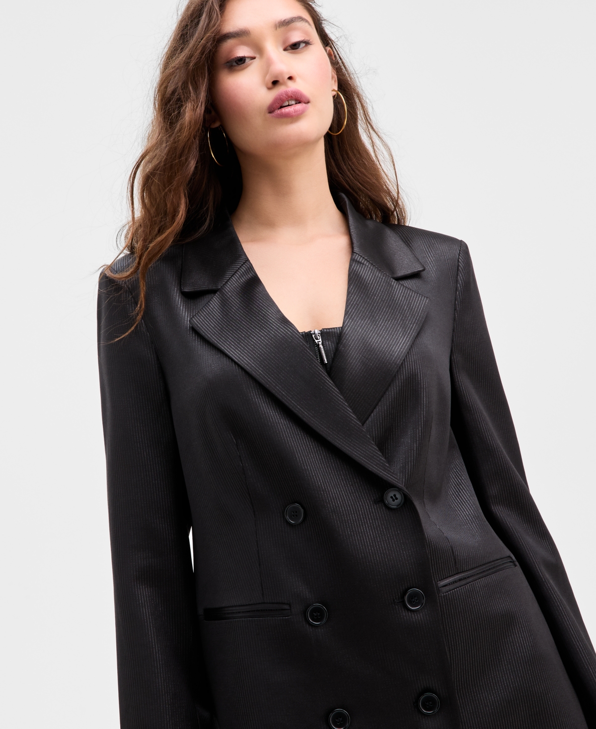 Guess Women's Jemma Pinstriped Double-breasted Blazer In Black