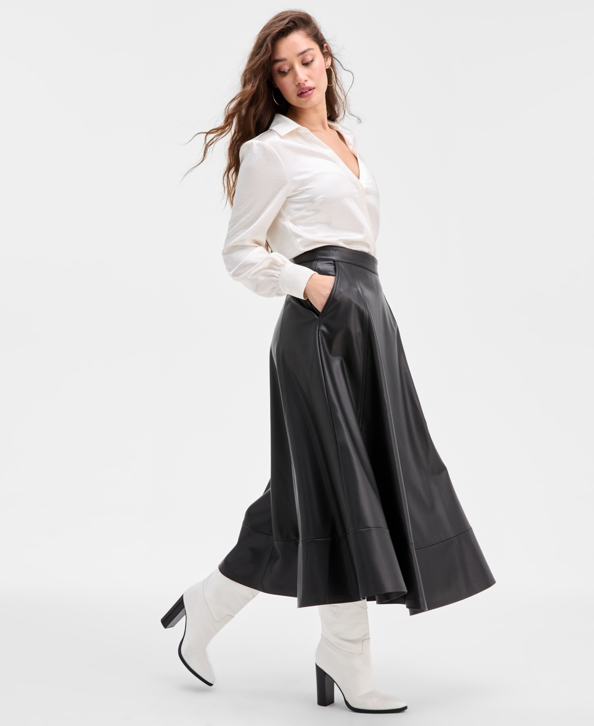 Guess Women's Delores Faux-leather Circle Skirt In Black