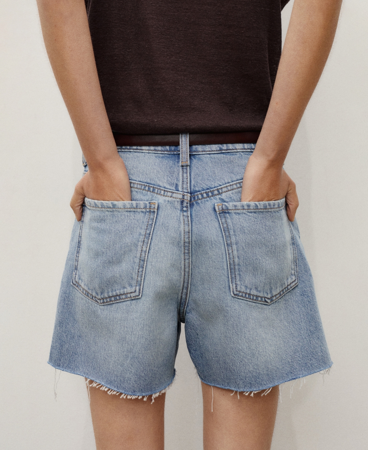 Mango Button Fly Fray Hem Denim Shorts In Blue