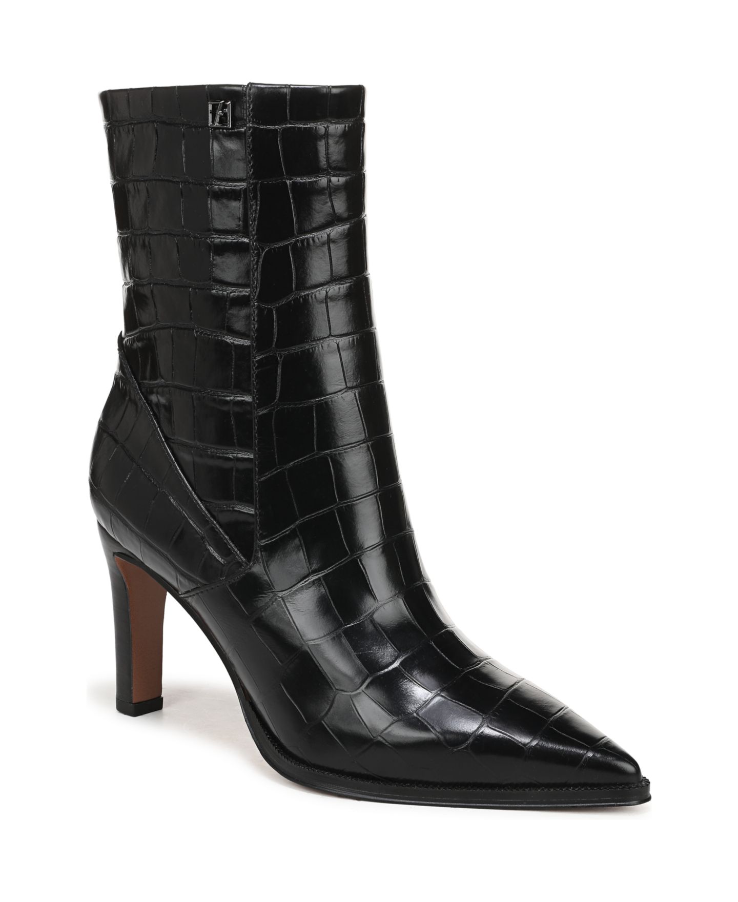 Женские ботинки Franco Sarto Appia Pointed Toe Dress Booties, цвет: Чёрный с принтом кожаный — фото 1
