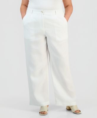 Plus Size Linen Pleated Wide-Leg Pants, Macy's Exclusive
