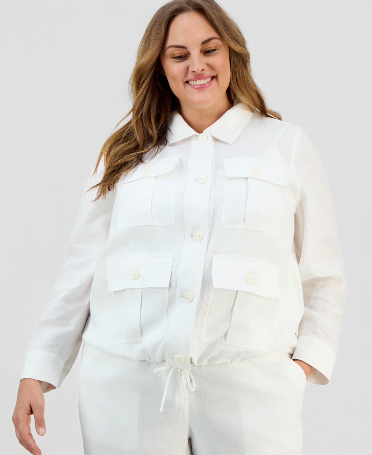 Charter Club Plus Size 100% Linen Utility Jacket, Macy's Exclusive In White