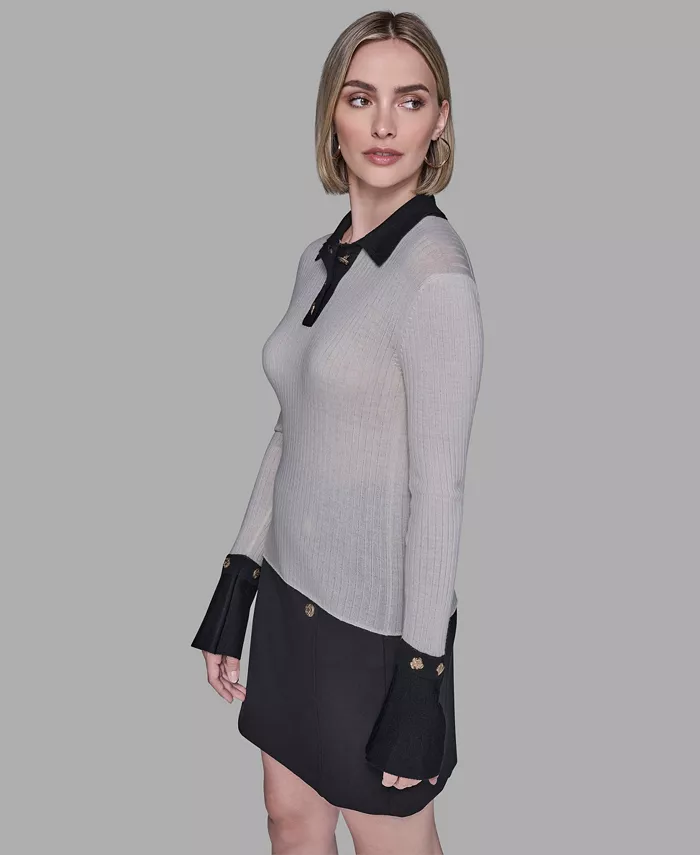 Women's Contrast Collared Sweater - thumbnail 3