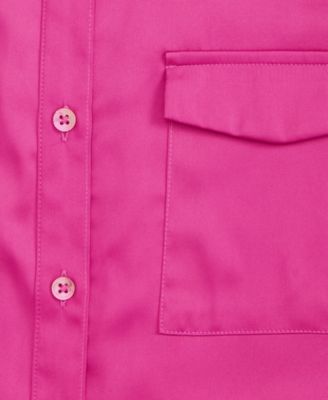 Women's Button-Front Long-Sleeve Satin Utility Shirt, Created for Macy's