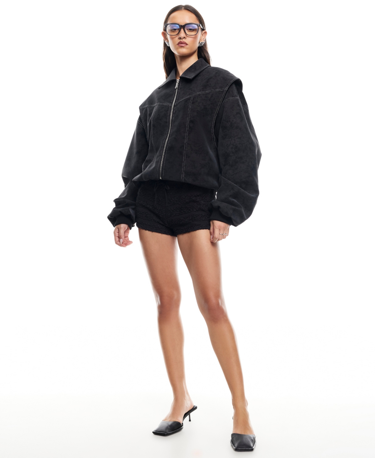 Lioness Vista Faux Suede Bomber Jacket In Black