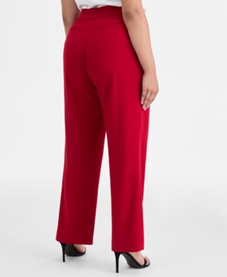 Plus Size Pull-On Mid-Rise Straight-Leg Pants 