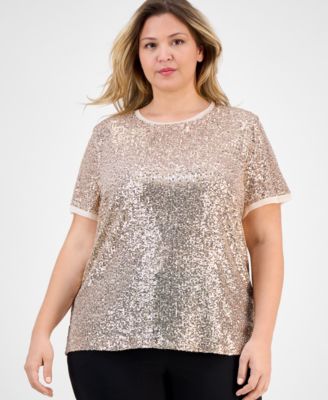 Plus Size Sequin Short-Sleeve Crewneck Tee