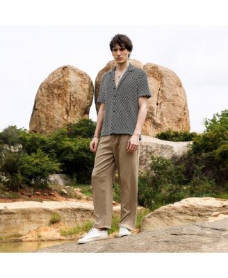 Men's Midnight Black & Powder White Contrast Rhombus Oversized Shirt