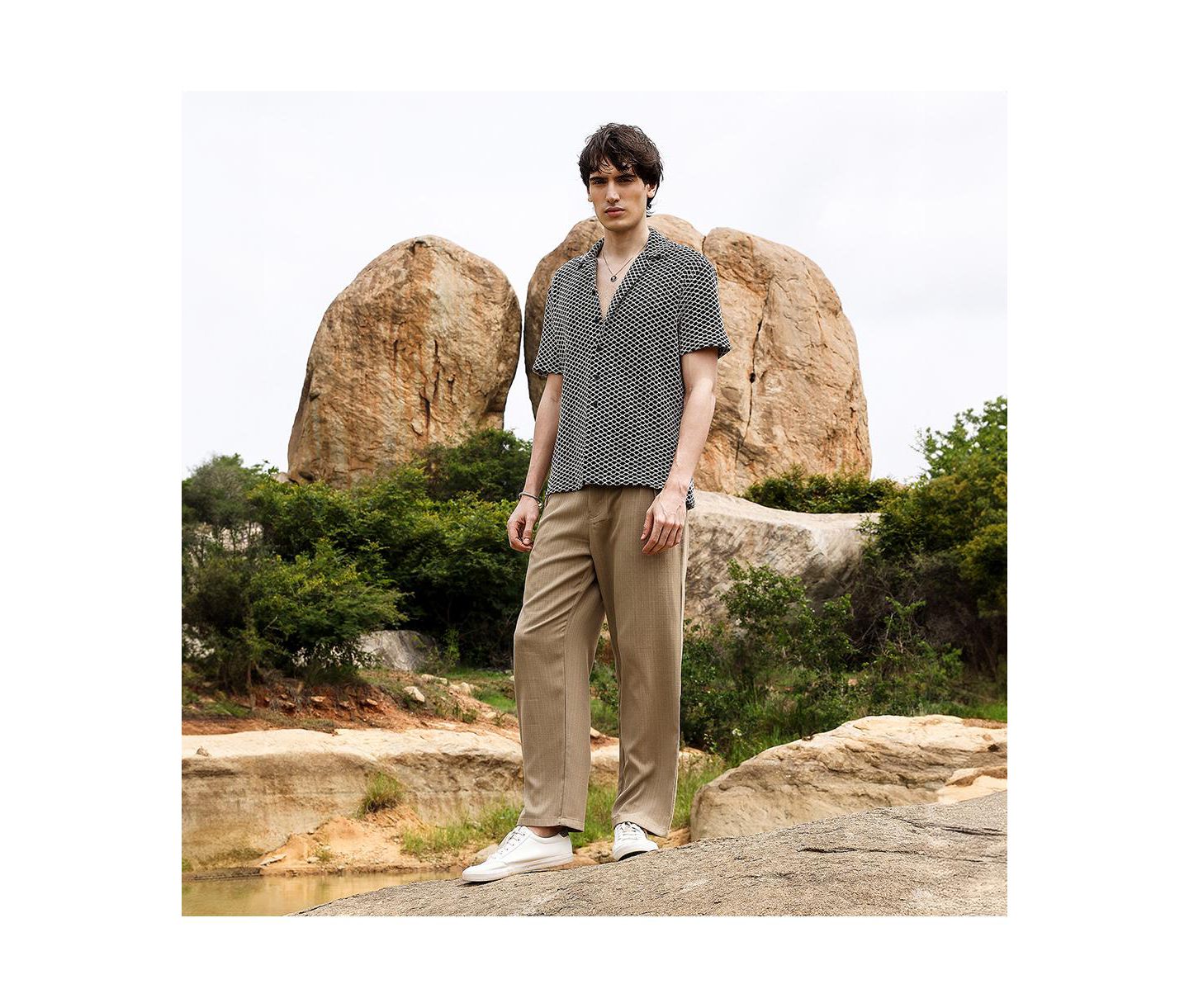 Мужская рубашка Cahoot Campus Sutra Contrast Rhombus Oversized, цвет: Чёрный — фото 5