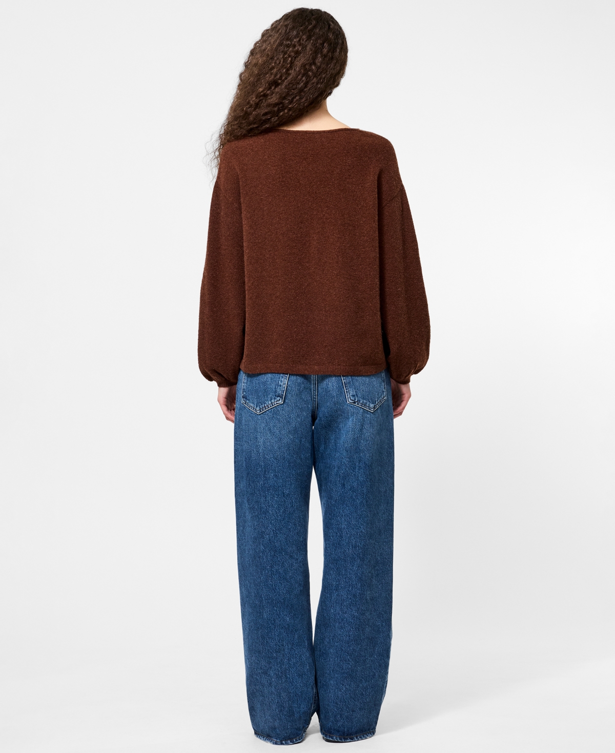 French Connection Vhari Knit V Neck Pullover Sweater In Brown