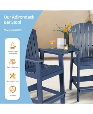 Tall Adirondack Chair HDPE Bar Stool with Connecting Tray for Lawn Backyard Garden, Set of 2