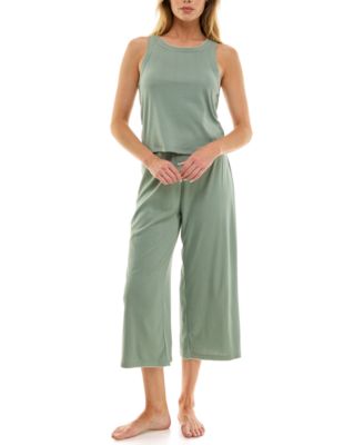 Women's 2-Piece Contrast Binding Sleeveless T-Shirt and Pajama Set