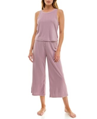 Roudelain - Women's 2-Piece Contrast Binding Sleeveless T-Shirt and Pajama Set