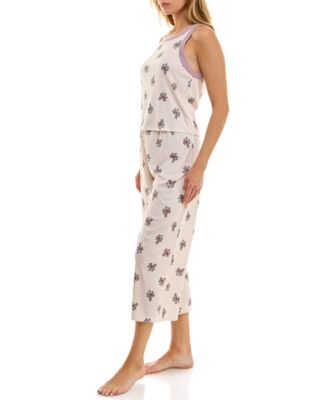 Women's 2-Piece Contrast Binding Sleeveless T-Shirt and Pajama Set