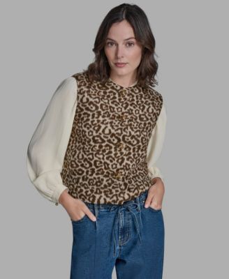 BCBG - Women's Button Front Leopard Vest Sweater