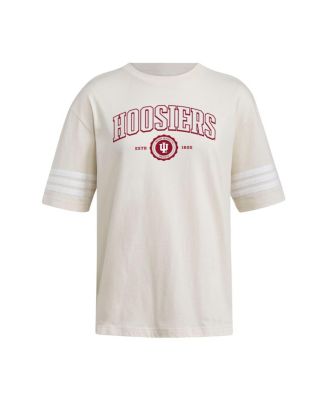 Women's Cream Indiana Hoosiers Fashion Three-Stripes Oversized T-Shirt