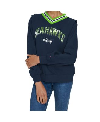 Women's Navy Seattle Seahawks Alice V-Neck Pullover Sweatshirt
