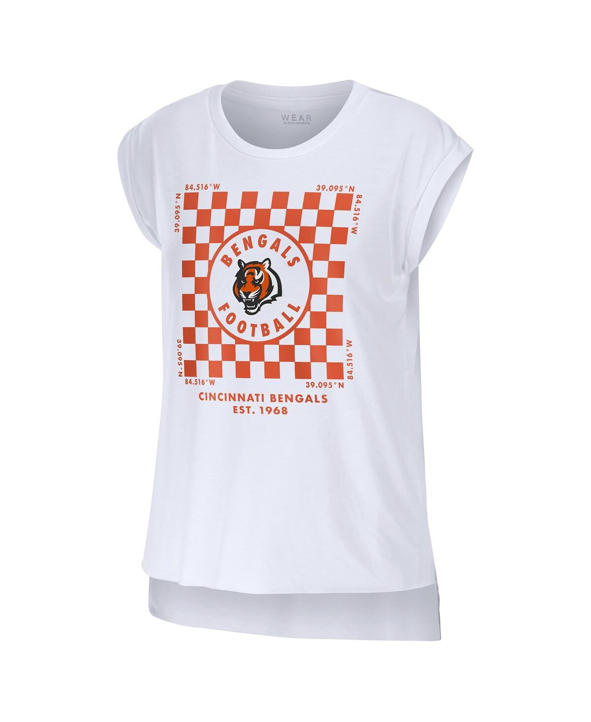Wear By Erin Andrews Women's White Cincinnati Bengals Checker Muscle Tank Top In White