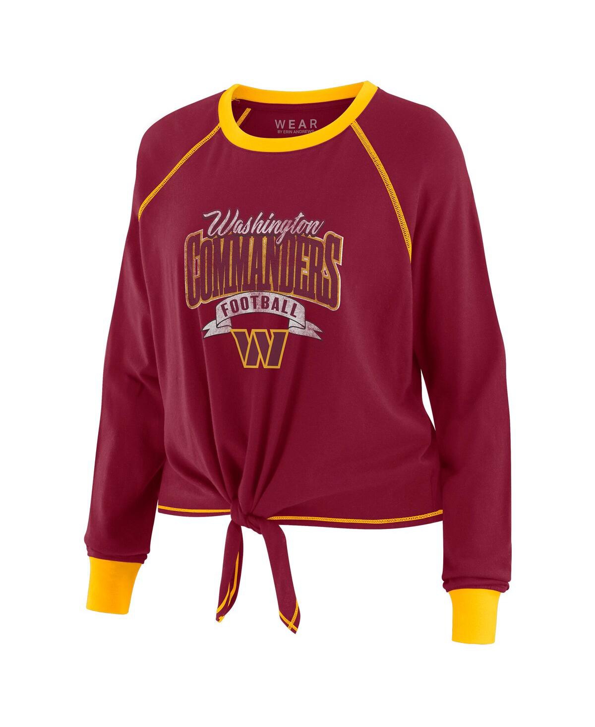 Wear By Erin Andrews Burgundy/gold Washington Commanders Tie-front Long Sleeve Top In Red