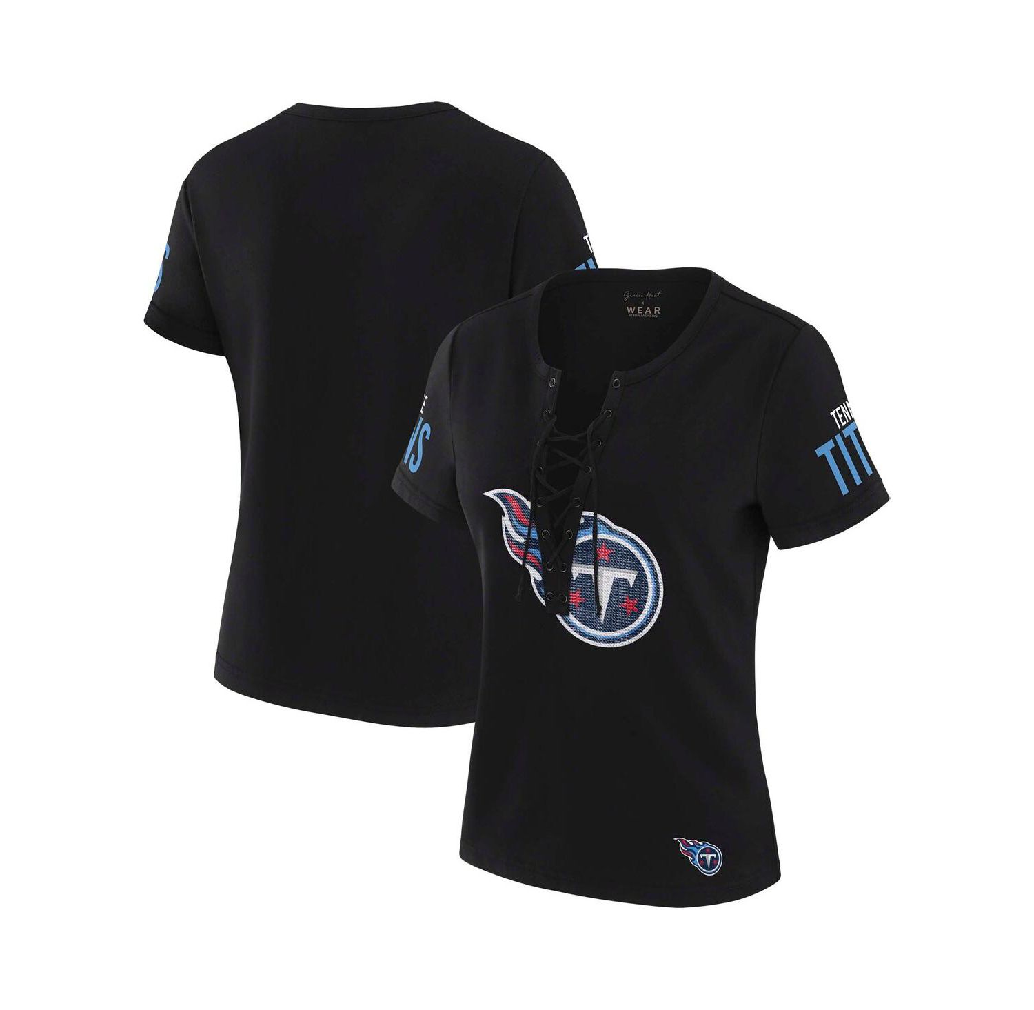 Women's x Gracie Hunt Black Tennessee Titans Draft Me Lace-Up T-Shirt
