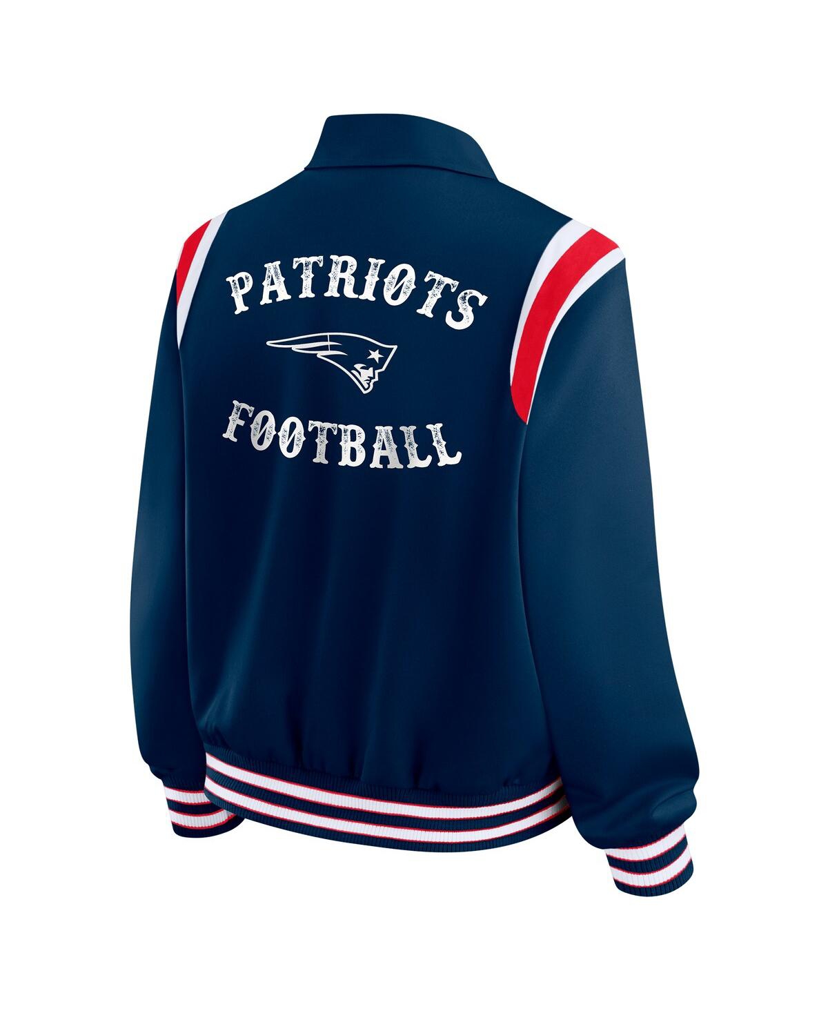 Wear By Erin Andrews Women's Navy New England Patriots Varsity Lightweight Full-snap Jacket In Animal Print