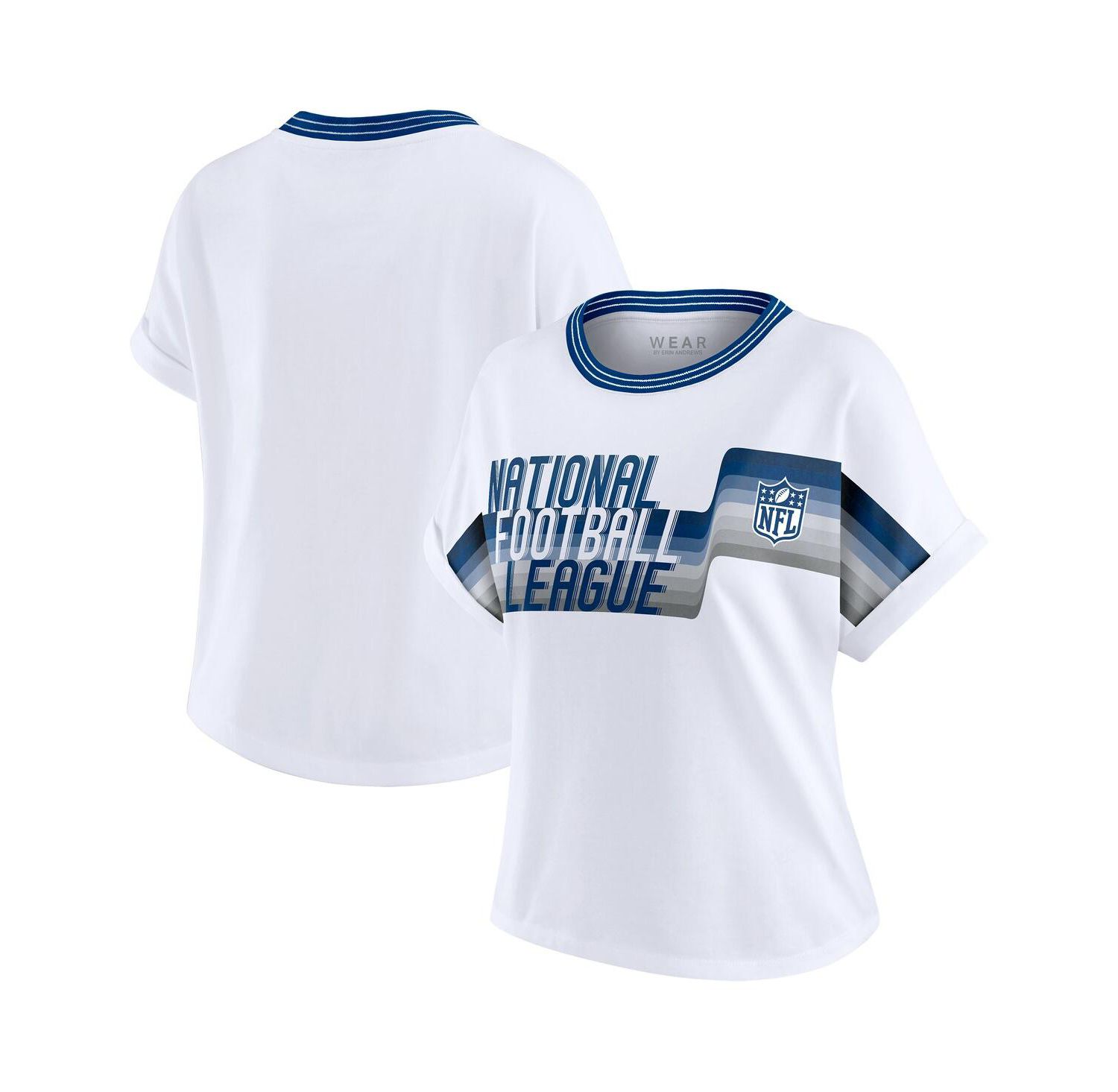 Women's White NFL Cropped Center Stripe Dolman T-Shirt