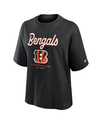Women's Black Cincinnati Bengals Essential Script Relaxed Boxy T-Shirt