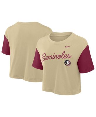 Women's Gold/Garnet Florida State Seminoles Color-Block Script Dri-FIT Cropped T-Shirt