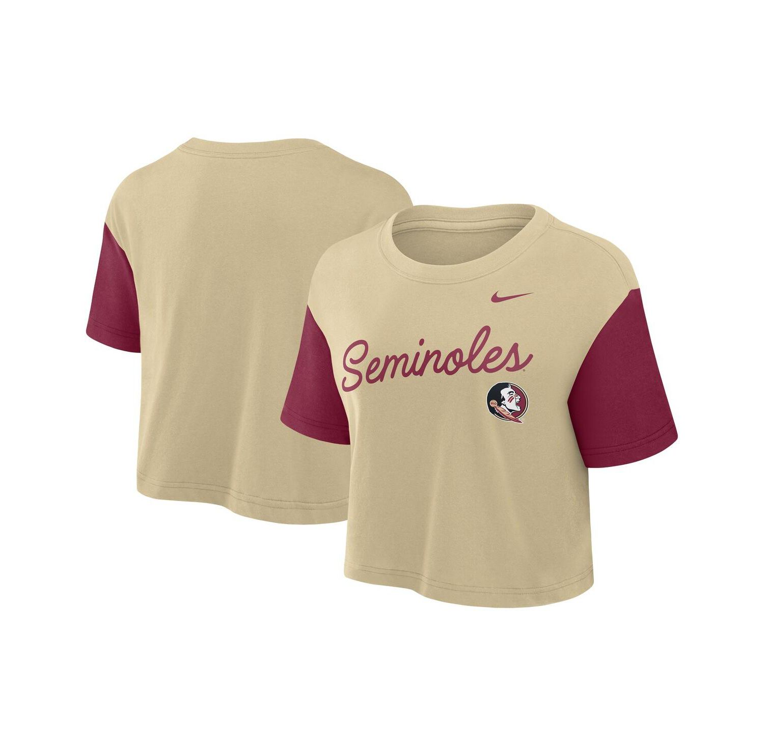 Women's Gold/Garnet Florida State Seminoles Color-Block Script Dri-FIT Cropped T-Shirt