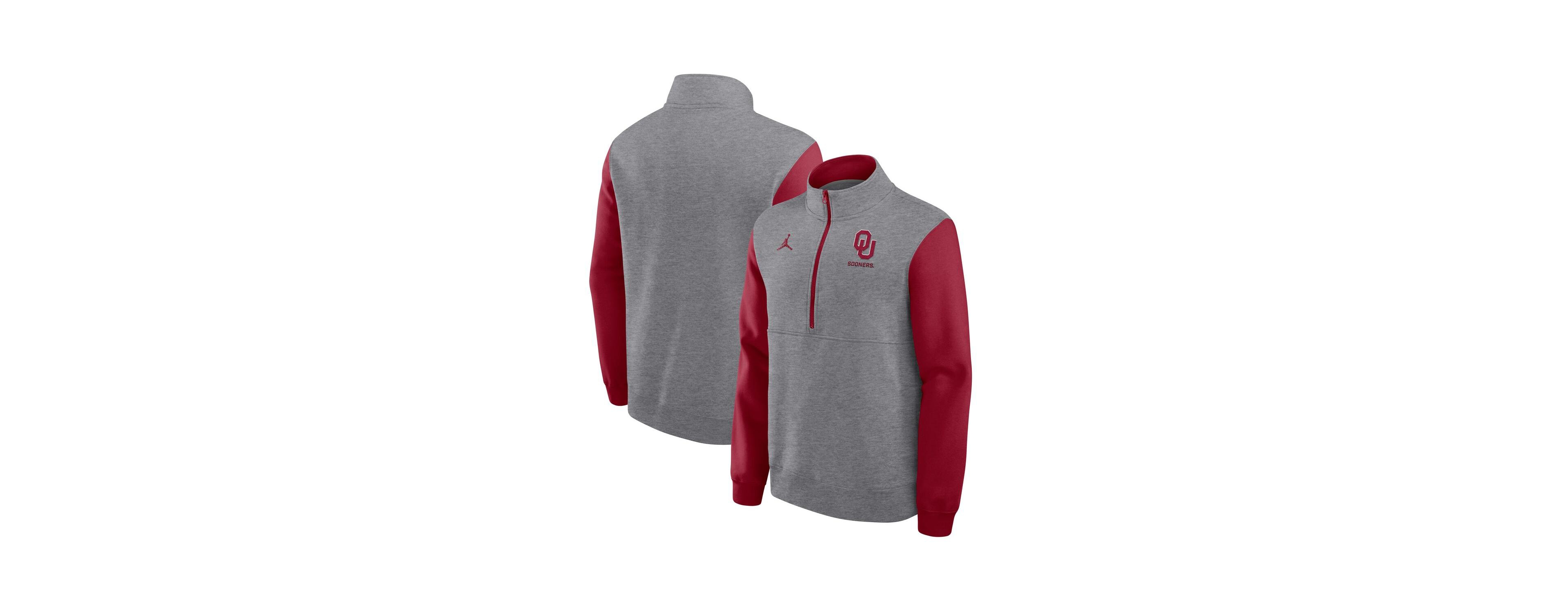 Jordan Men's Heather Gray Oklahoma Sooners Club Fleece Half-Zip Pullover